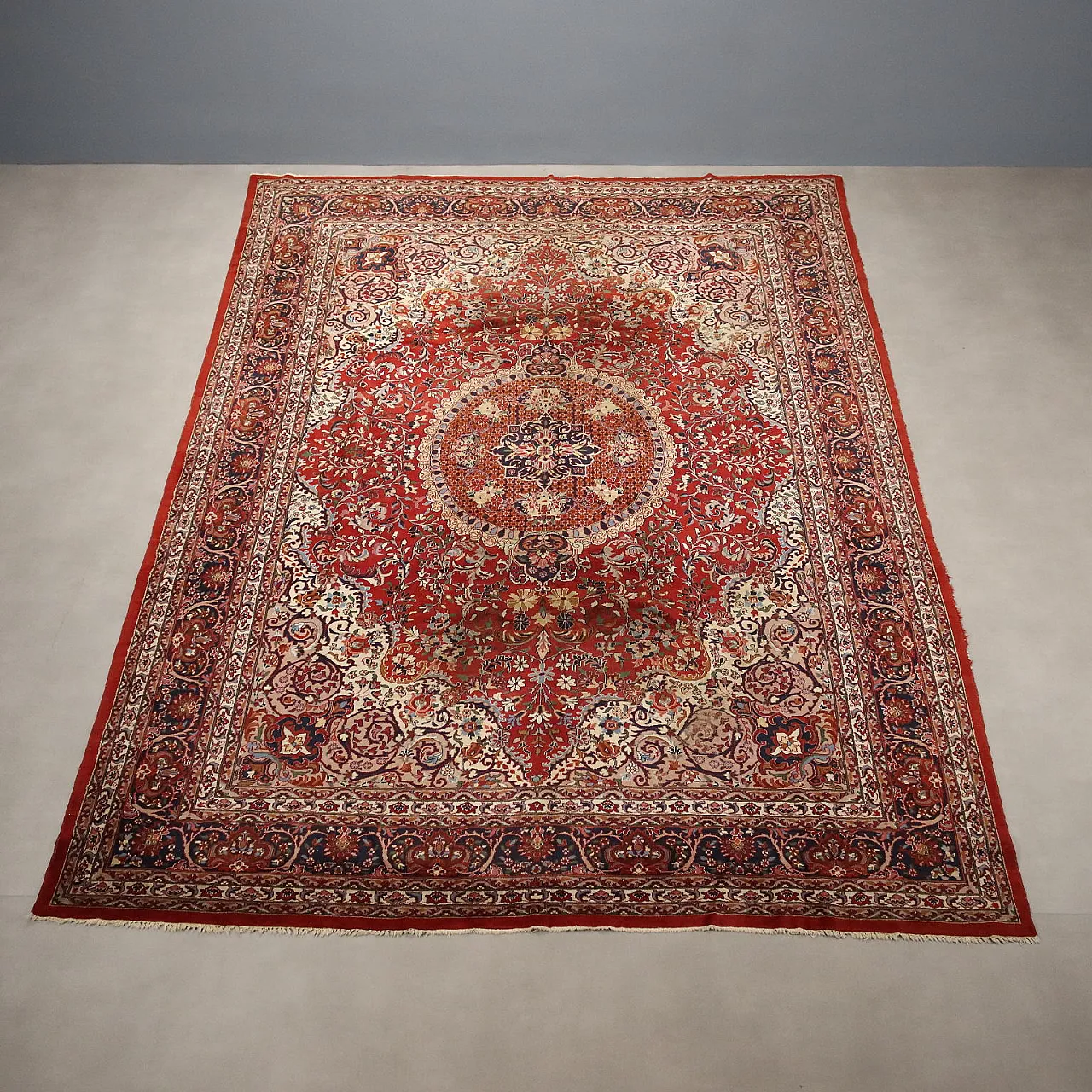 Tappeto Kashmir in cotone e lana, maglia fine, fatto a mano, '900 3