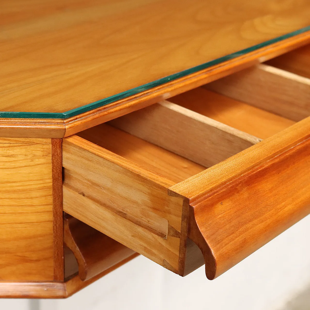 Consolle a parete in acero impiallacciato con piano in vetro, anni '60 3