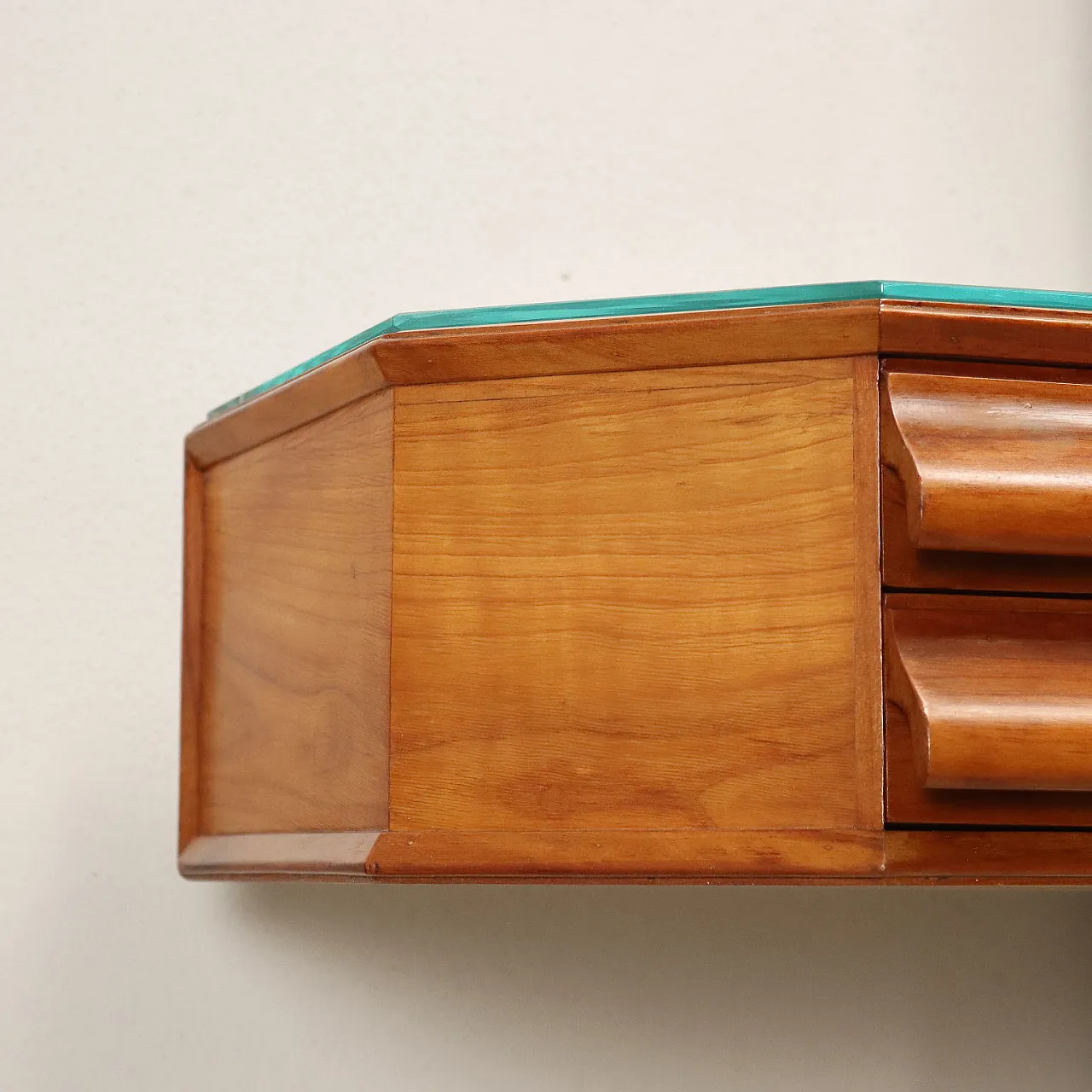 Consolle a parete in acero impiallacciato con piano in vetro, anni '60 4