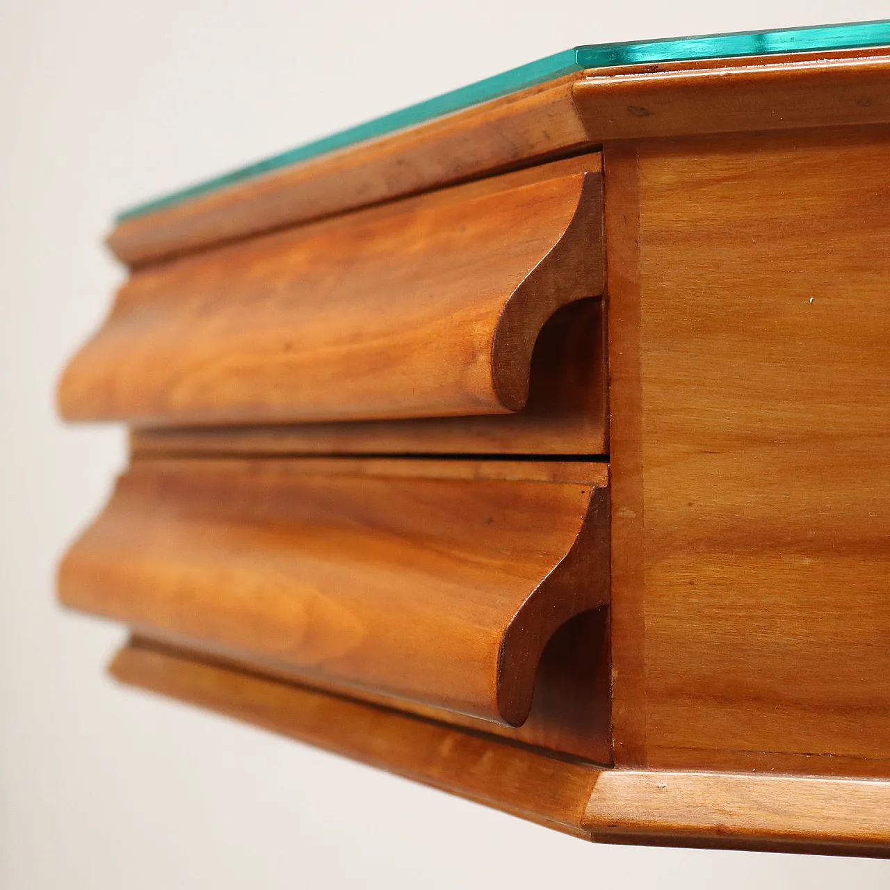 Consolle a parete in acero impiallacciato con piano in vetro, anni '60 5