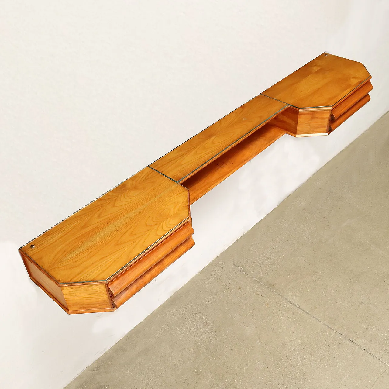 Consolle a parete in acero impiallacciato con piano in vetro, anni '60 8