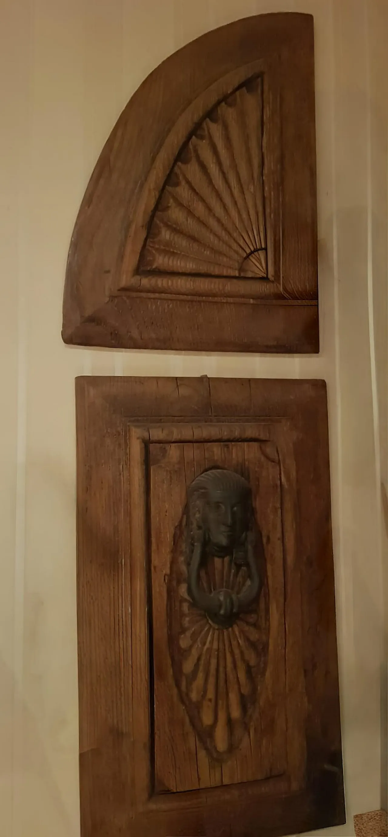 ✨ Pair of Antique Carved Wooden Panels - With Iron Knocker 1