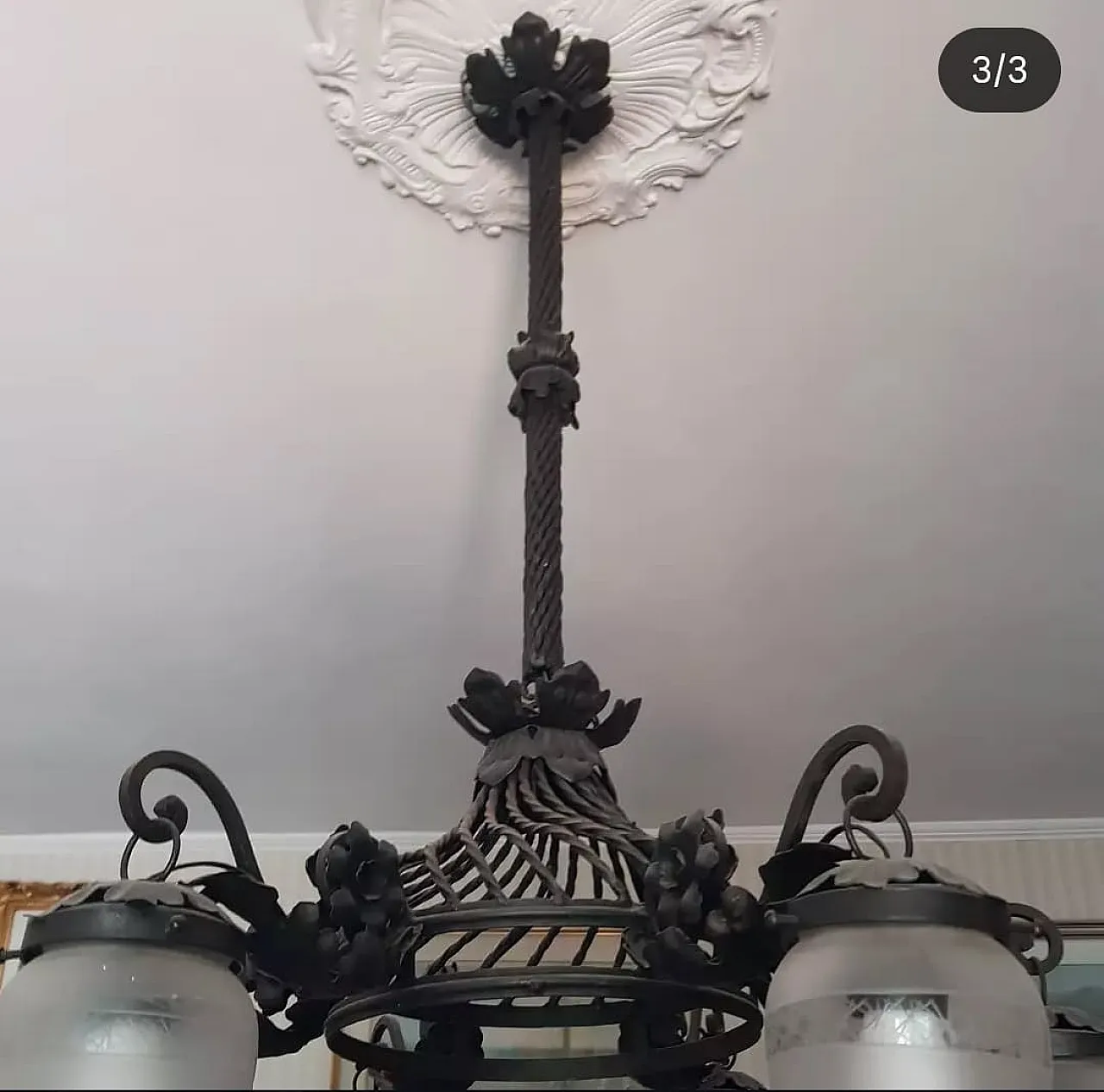 Chandelier in Bronze and Satin Glass, Liberty, 50s 2