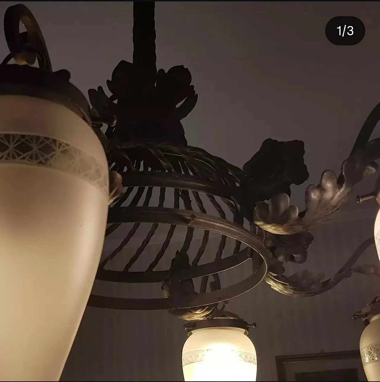 Chandelier in Bronze and Satin Glass, Liberty, 50s 3