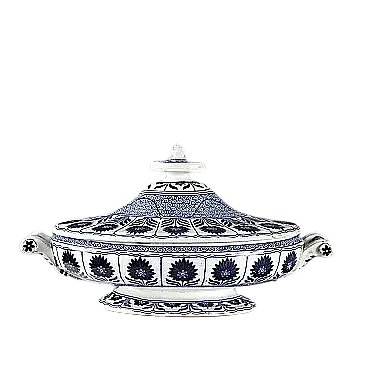 Zuppiera ovale in porcellana con decorata orientalisti blu, '900