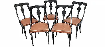 5 Sedie in legno e similpelle, metà '900