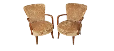 Coppia di poltrone da letto in velluto beige, anni '50