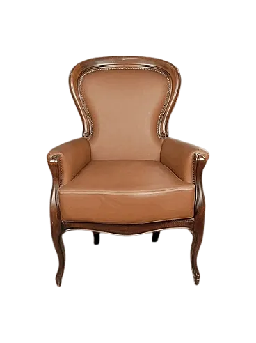 Poltrona in pelle e noce, metà '900