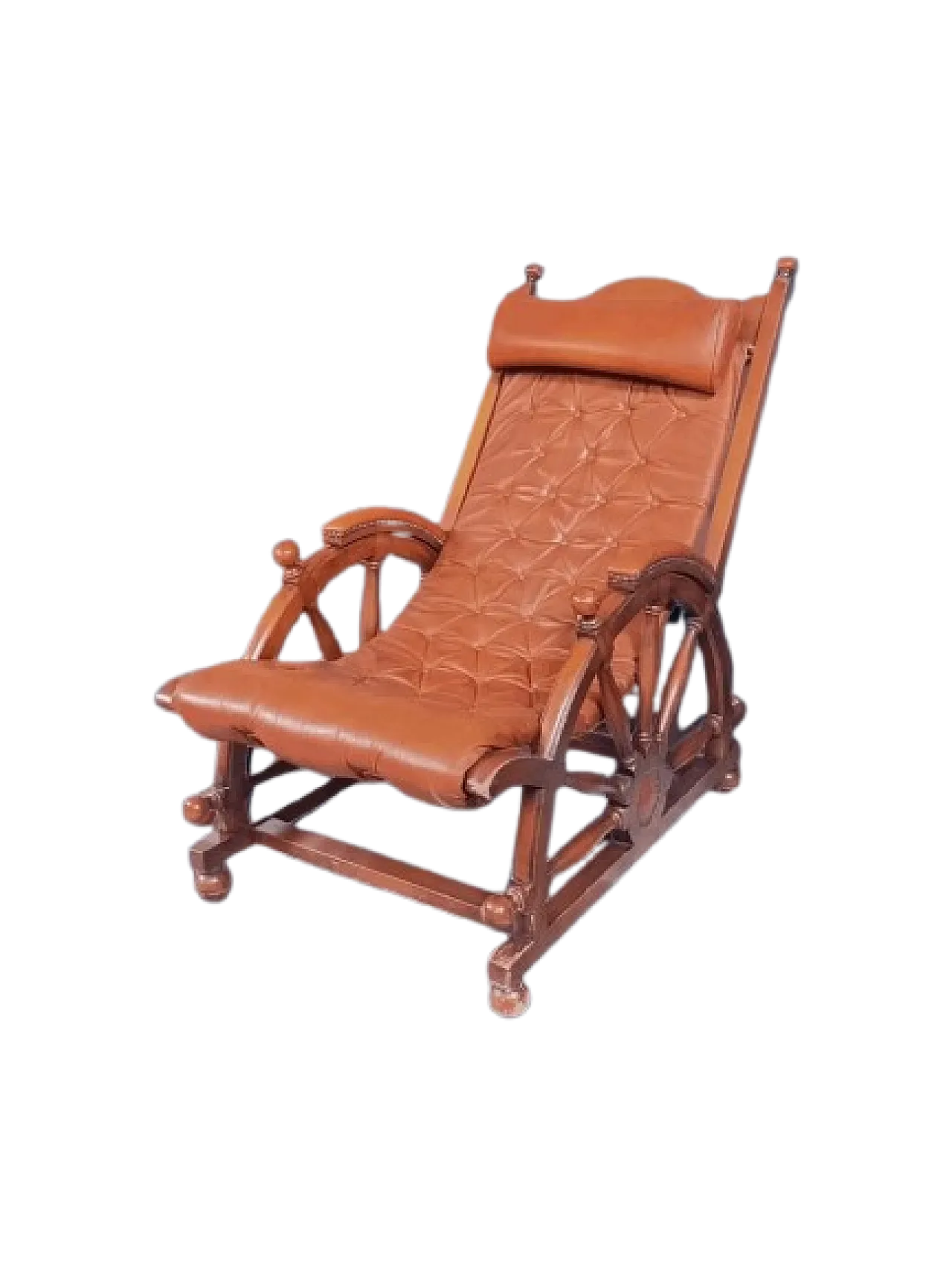 Poltrona Naval in pelle e legno, fine '900 7