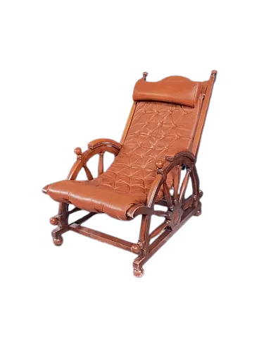 Poltrona Naval in pelle e legno, fine '900