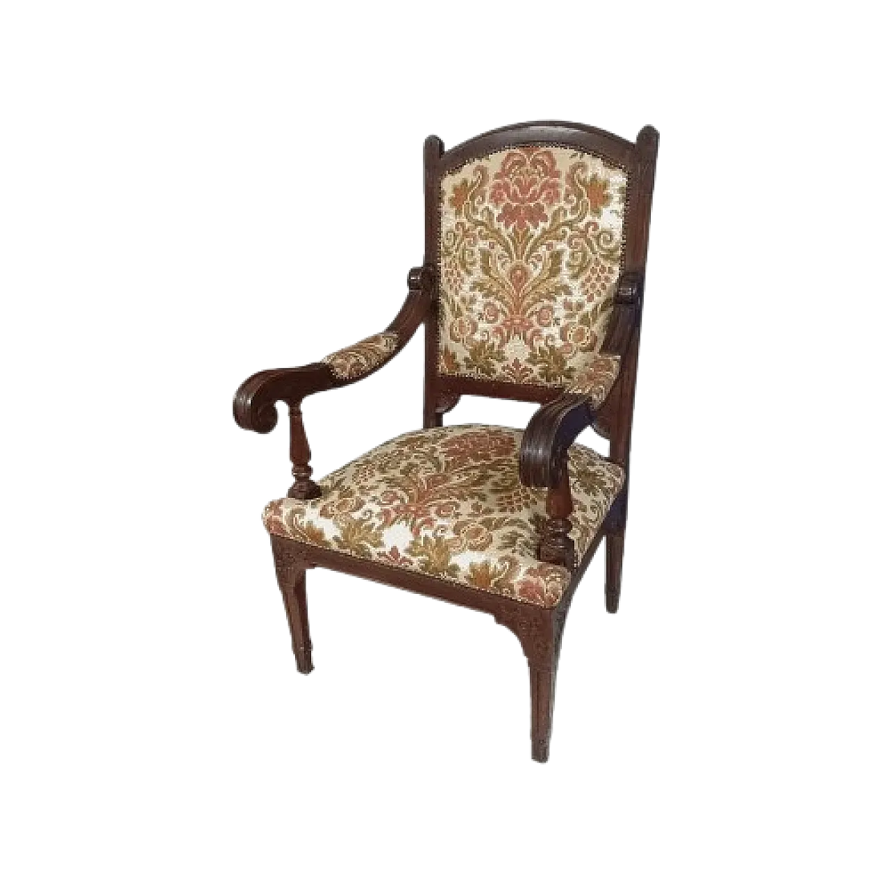 Carved wooden Damask armchair, 1940s 8