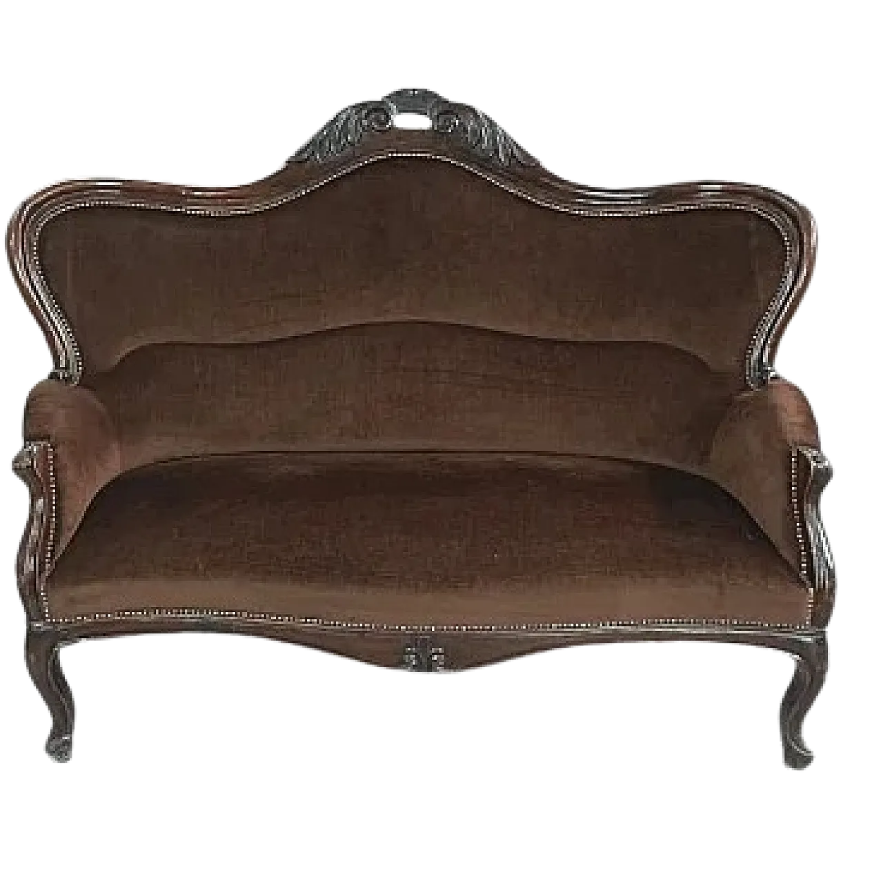 Divano in velluto marrone e noce, primo '900 6