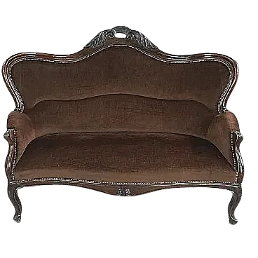 Divano in velluto marrone e noce, primo '900