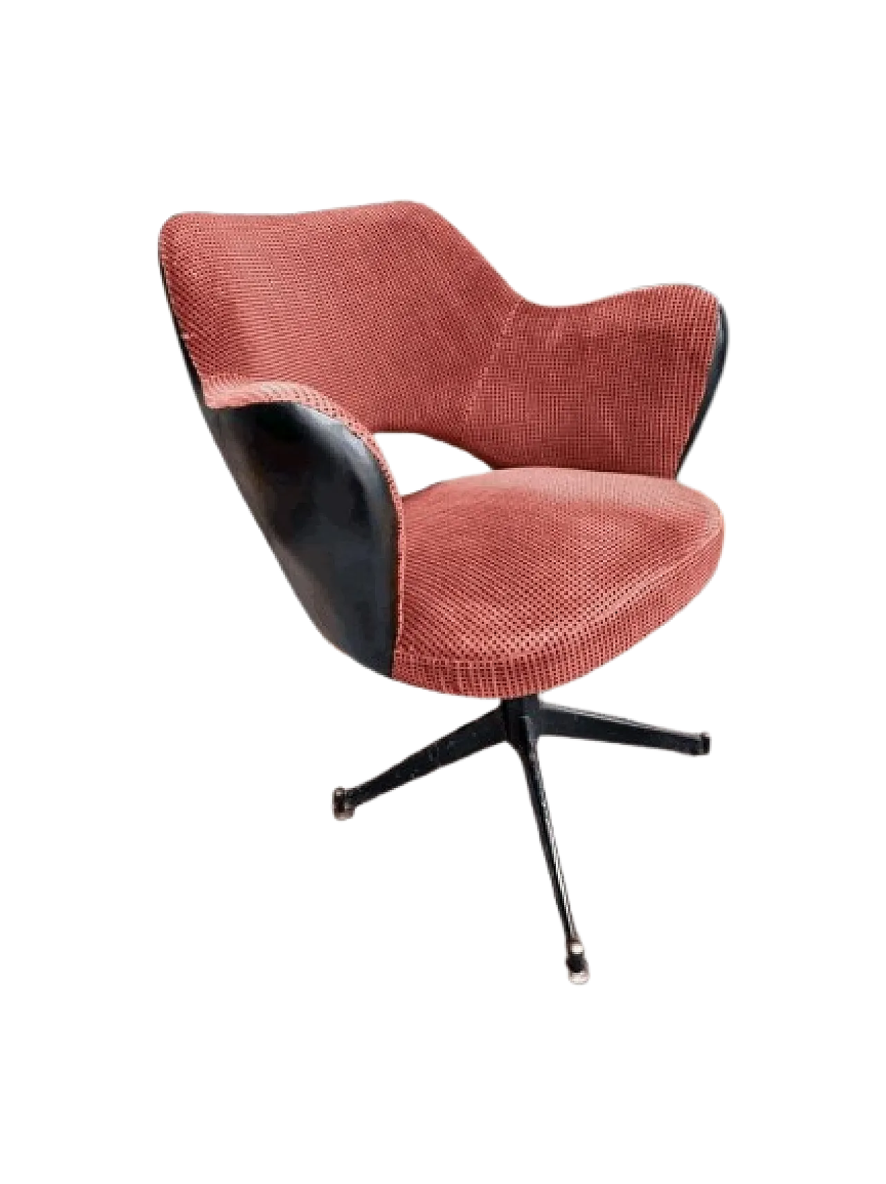 Poltrona girevole in similpelle e velluto, anni '60 8