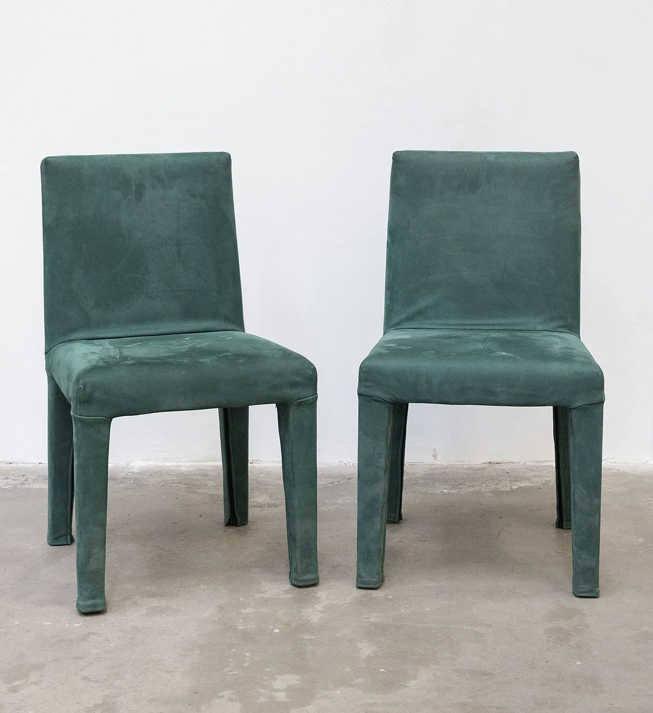 Pair of Luxurious Green Suede Chairs, 2000s 1