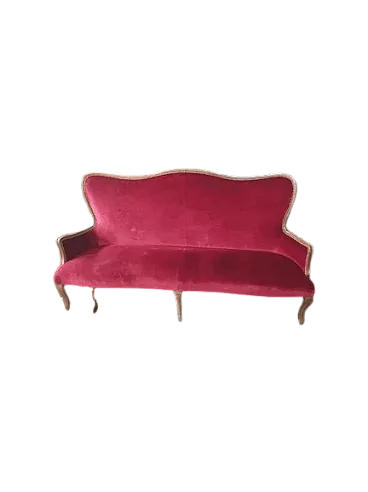 Divano in velluto rosso e noce, primo '900