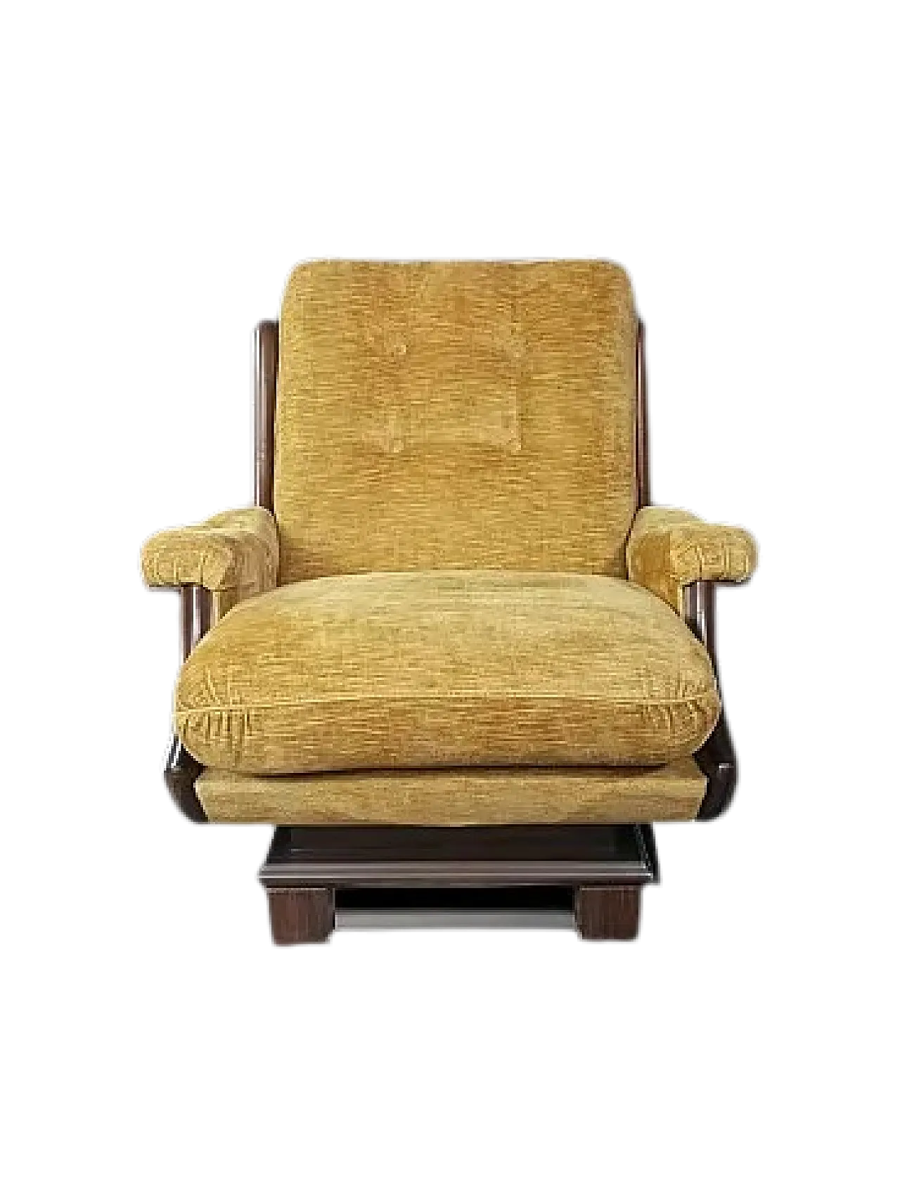 Poltrona in velluto giallo e legno, anni '60 7