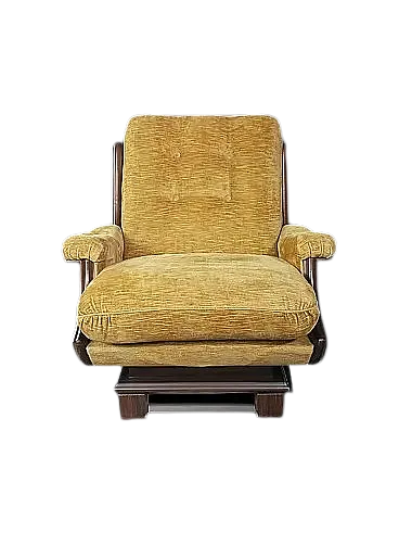 Poltrona in velluto giallo e legno, anni '60