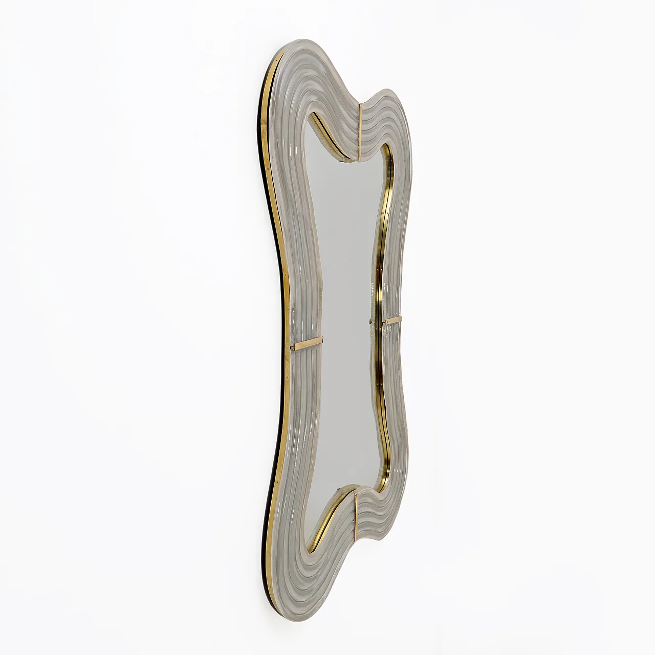 Ondae Sculptural Mirror in Brass and Murano Glass, 2000s 2