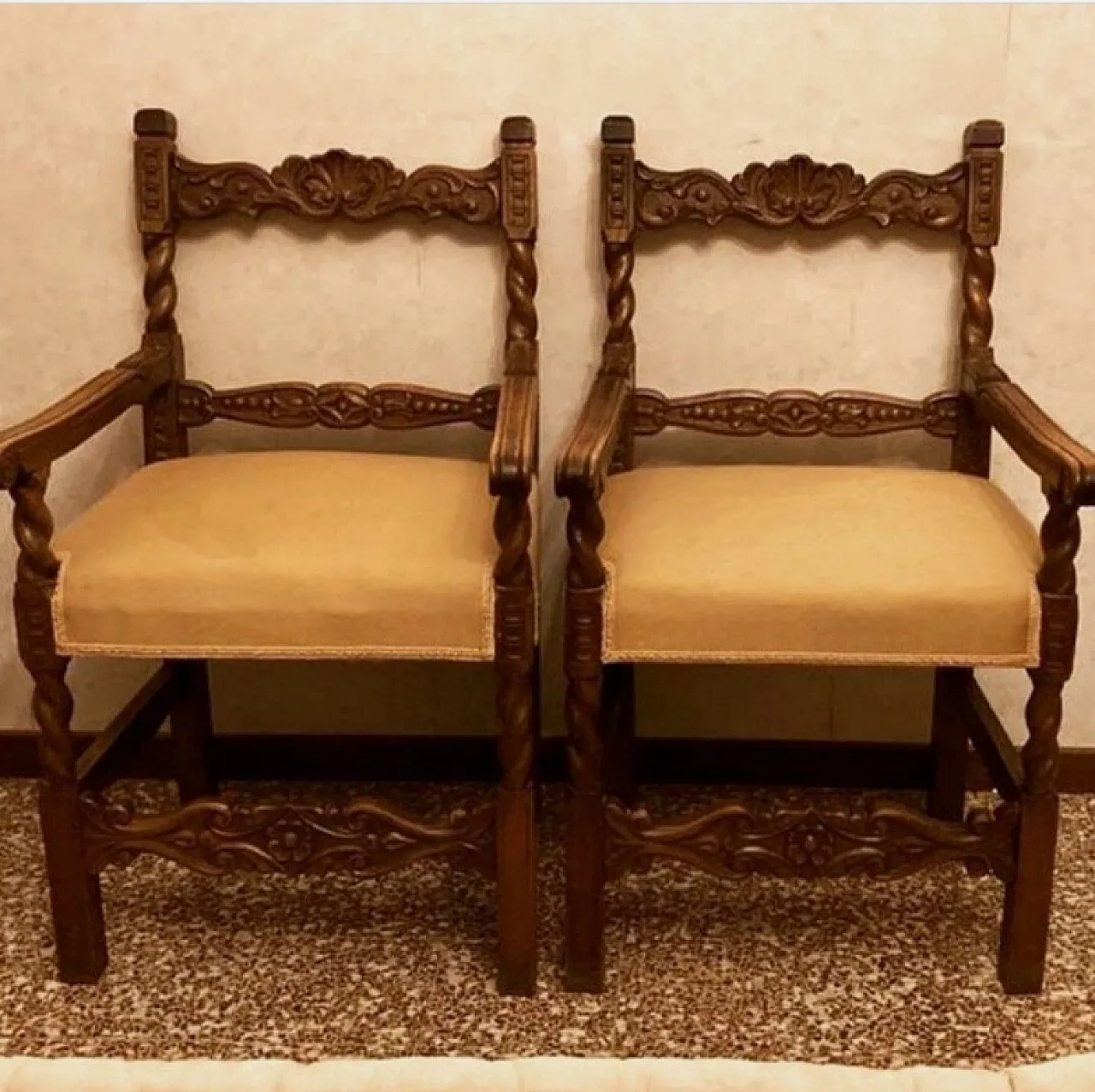 Pair of chairs carved wood, 1960s 1