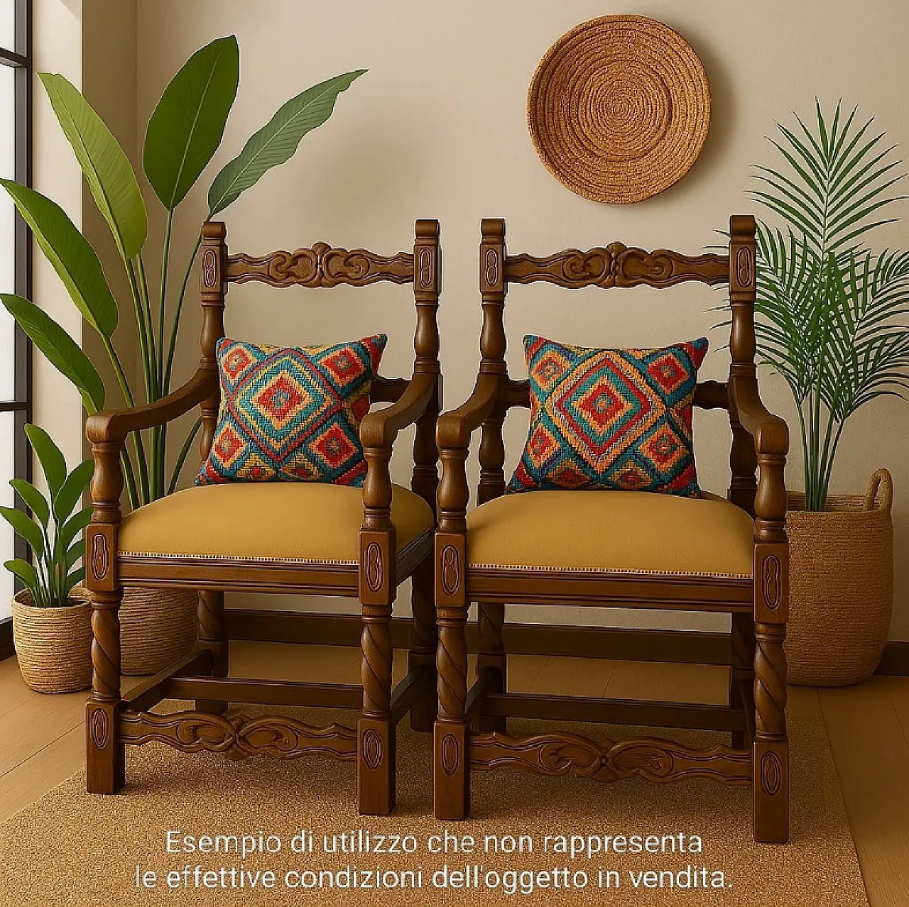 Pair of chairs carved wood, 1960s 6