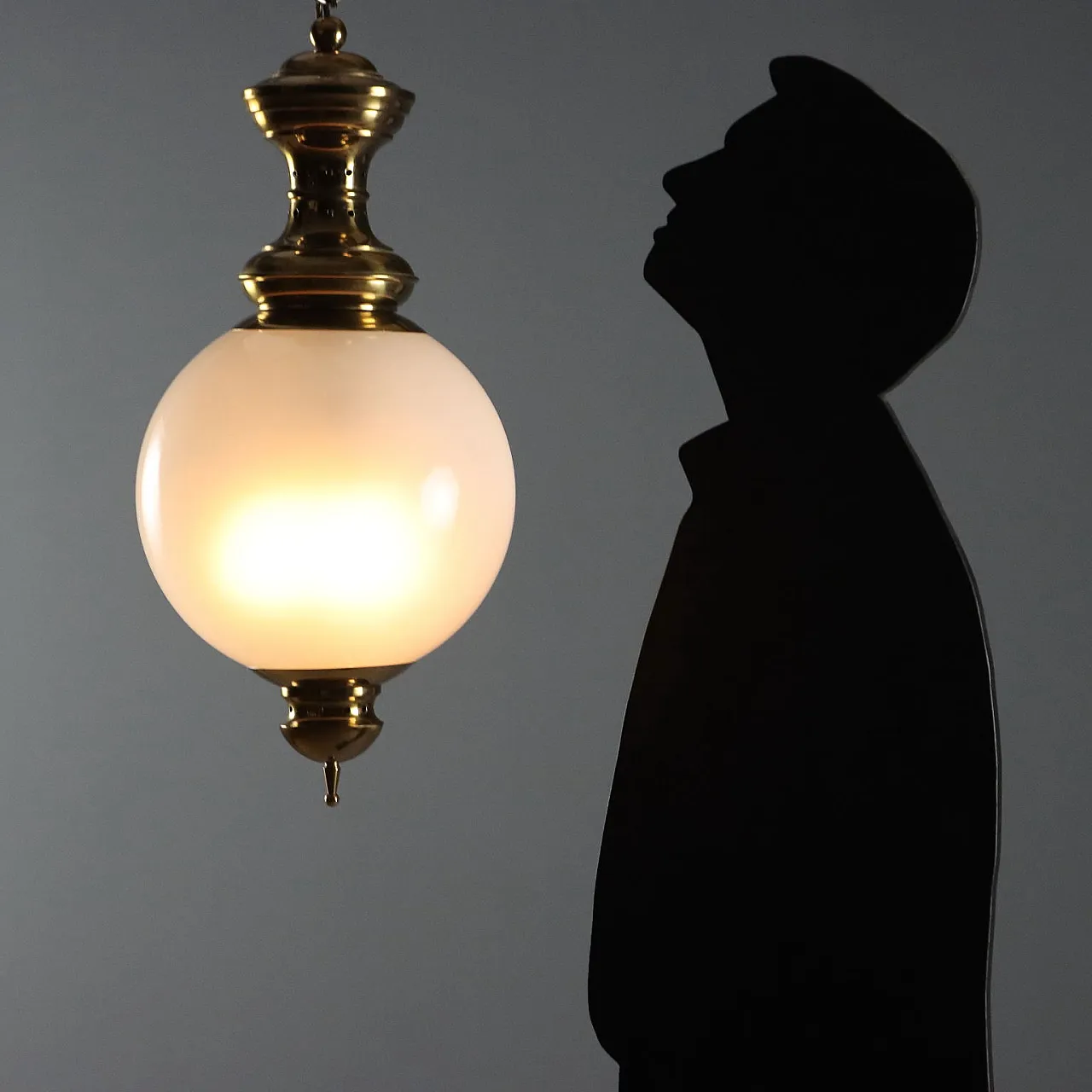 Lampada da soffitto, ottone e vetro, '900 2