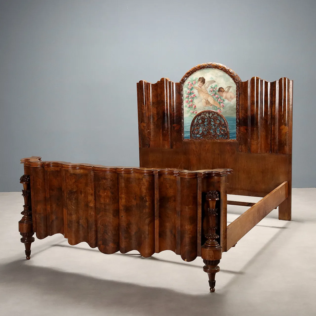 Art Deco bed in walnut, 20th century 1