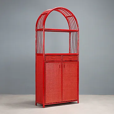 Libreria in bambù rosso, anni '80
