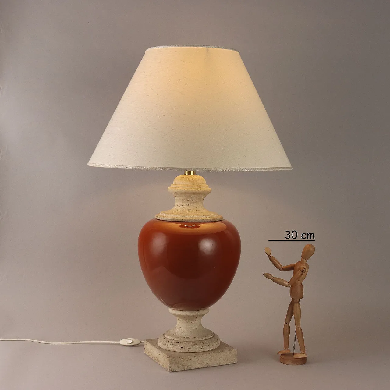 Lampada in travertino e ceramica, fine '900 2