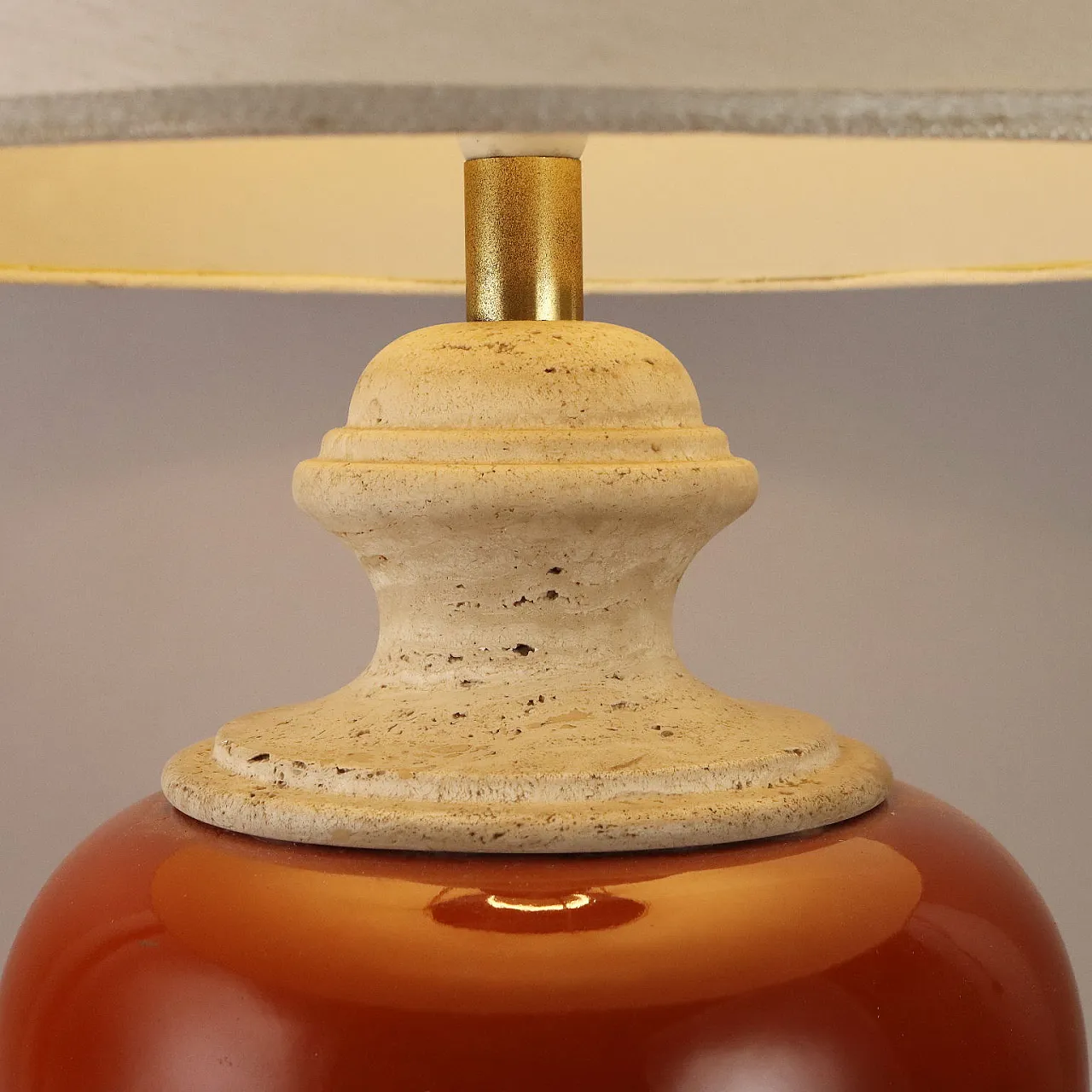 Lampada in travertino e ceramica, fine '900 3