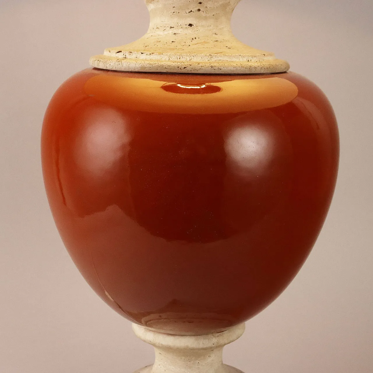 Lampada in travertino e ceramica, fine '900 5