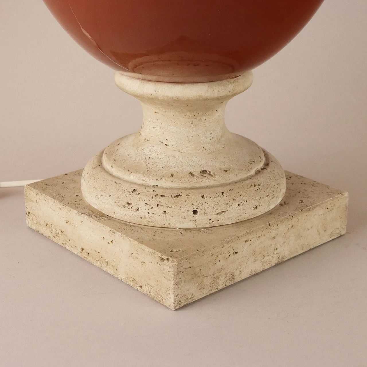Lampada in travertino e ceramica, fine '900 6