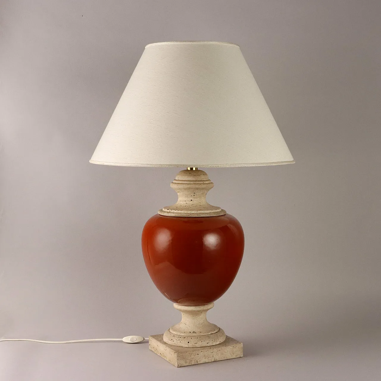 Lampada in travertino e ceramica, fine '900 7