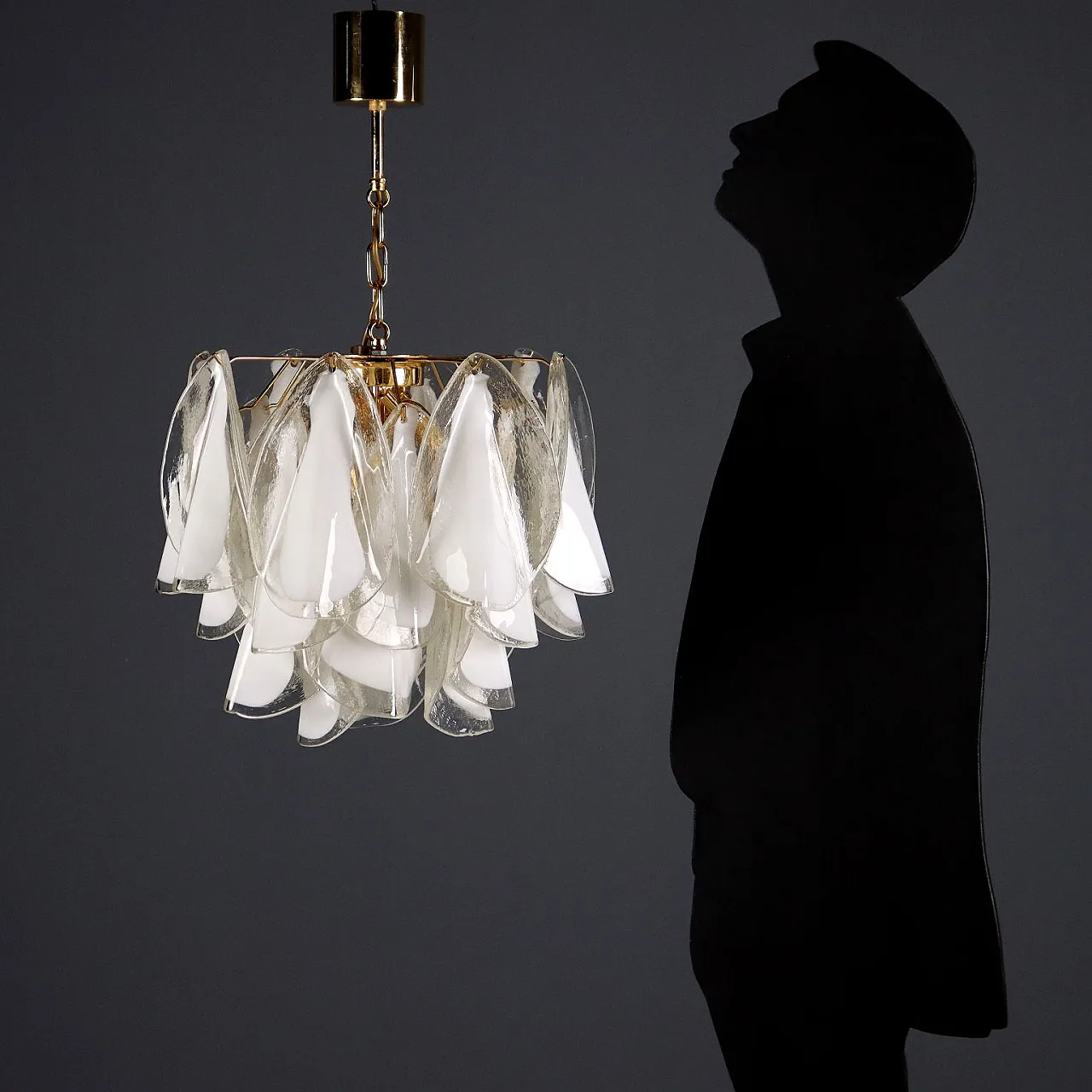 Pair of lamps in gold-plated metal and Murano glass, 20th century 3