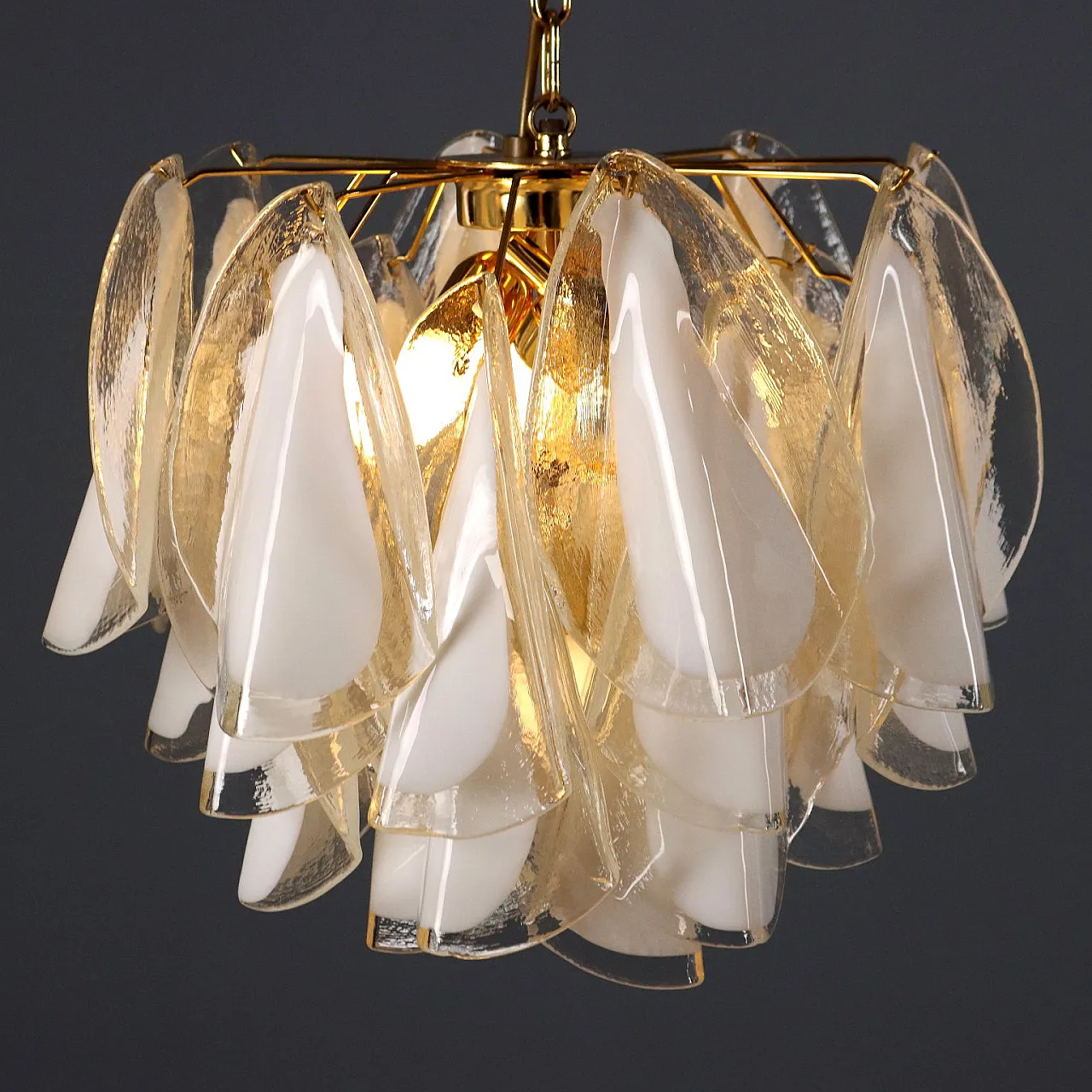 Pair of lamps in gold-plated metal and Murano glass, 20th century 4