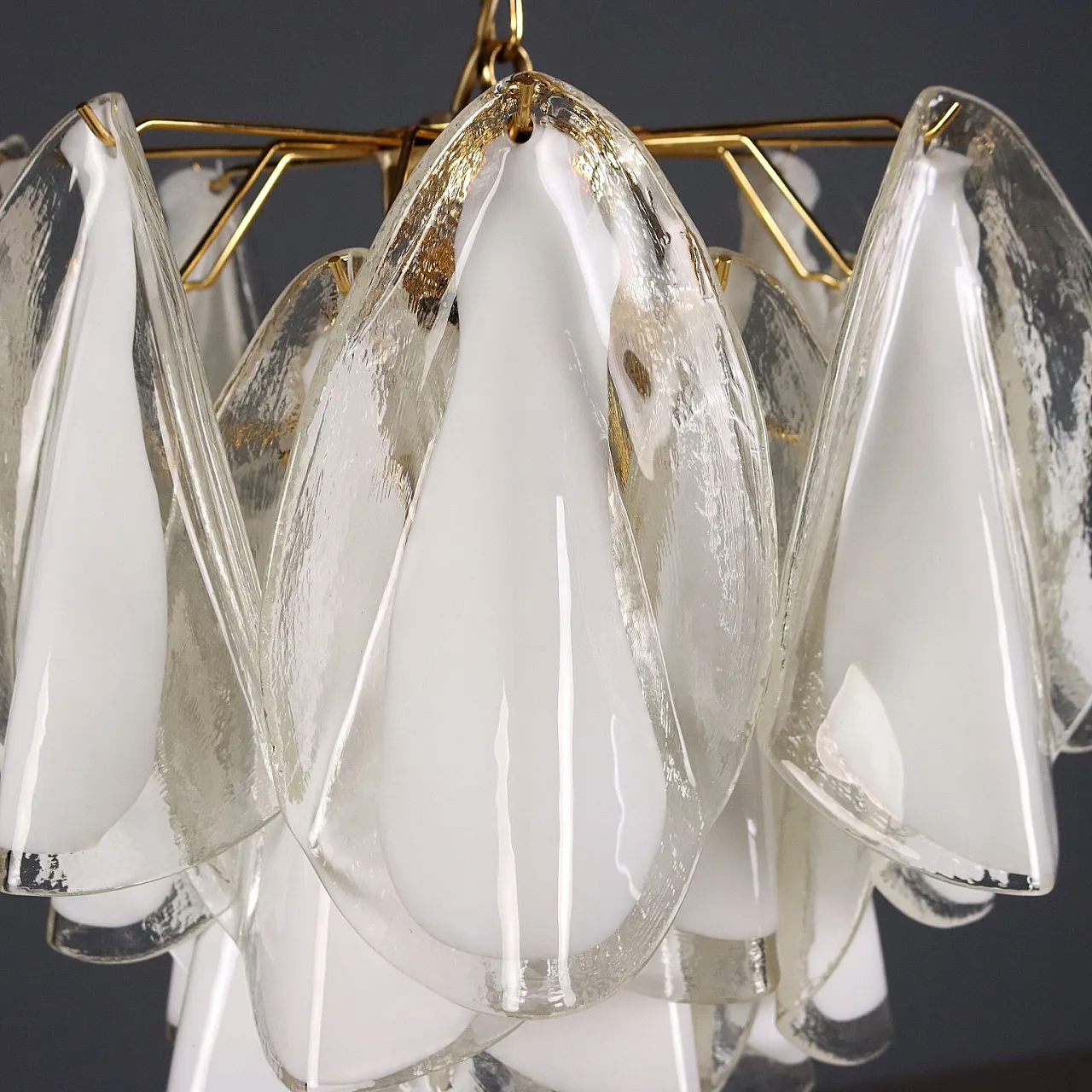 Pair of lamps in gold-plated metal and Murano glass, 20th century 5