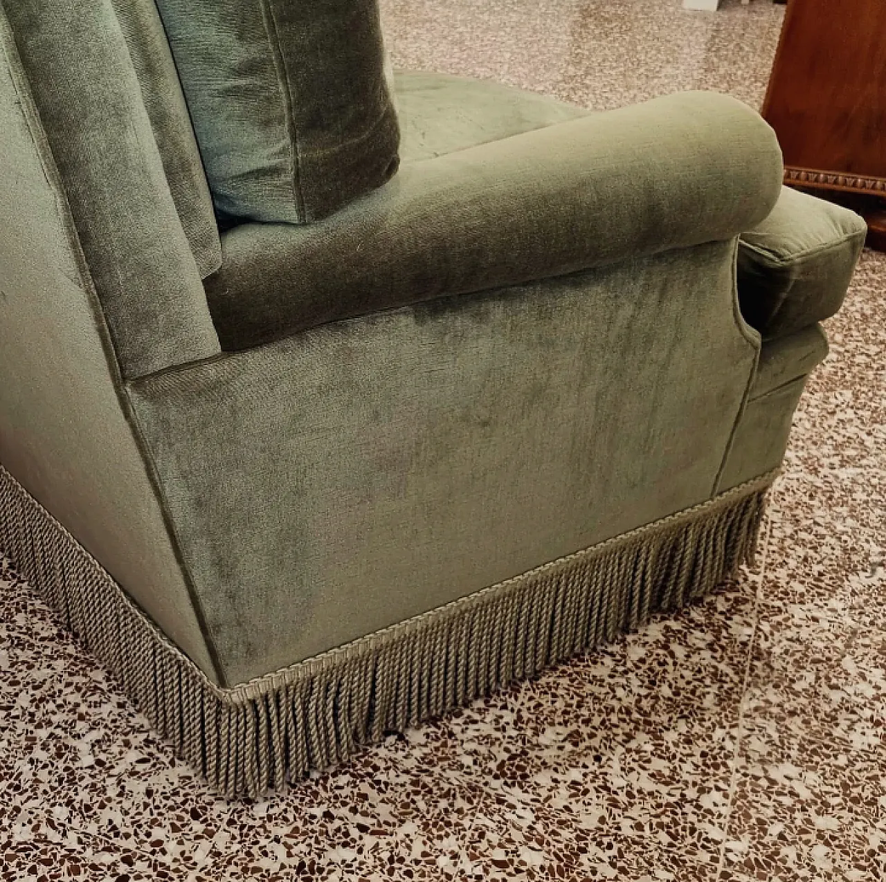 Olive green armchair, feather padding, 60s 3