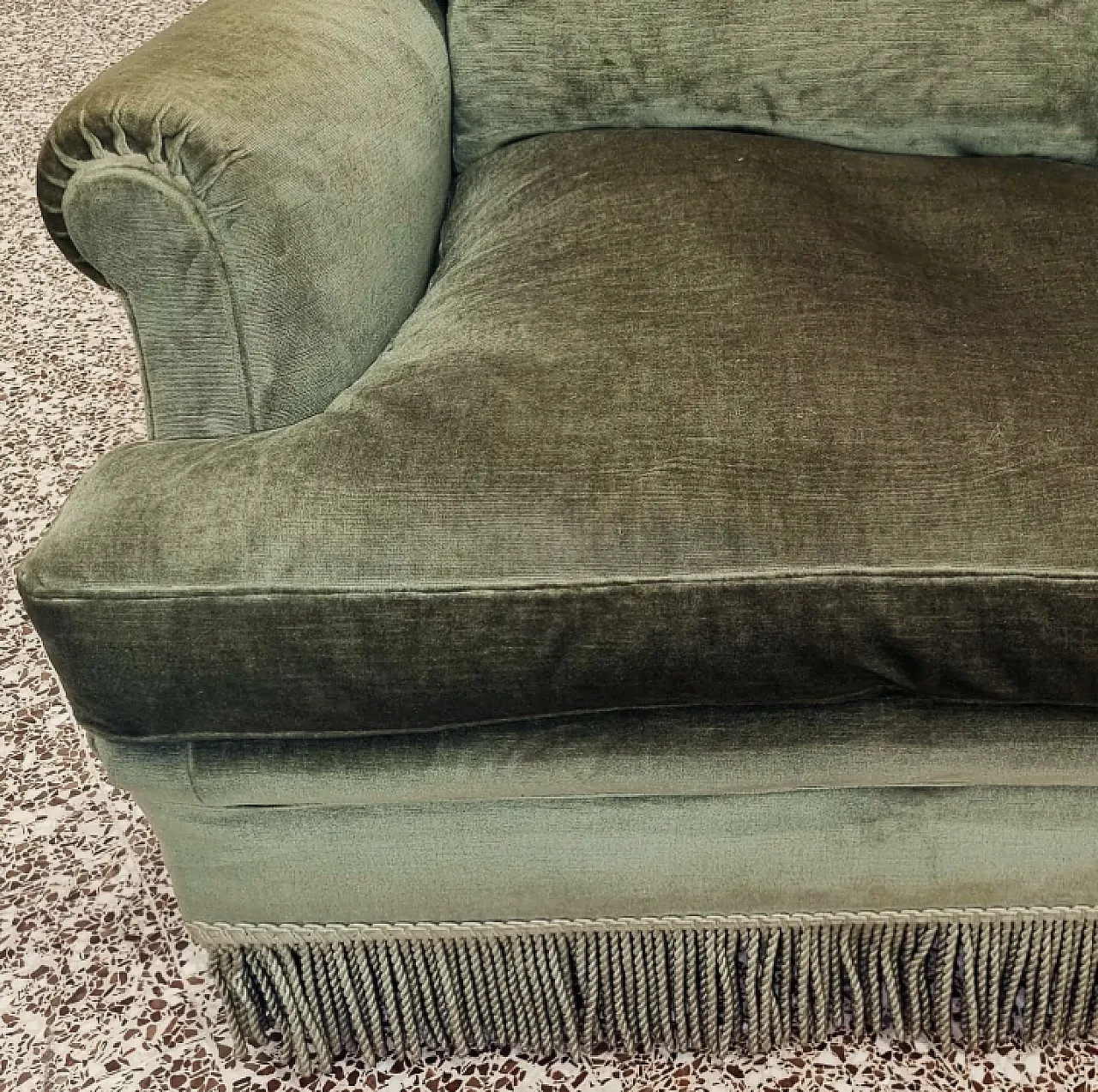 Olive green armchair, feather padding, 60s 5