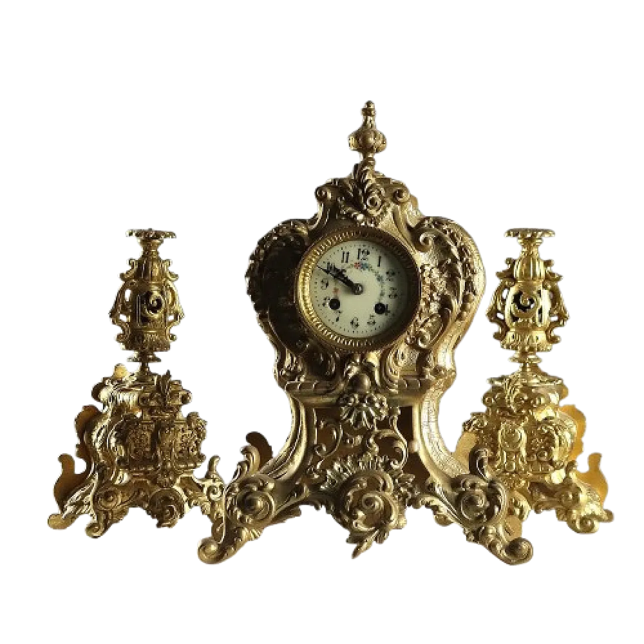 Triptych clock in gilded bronze and bevelled glass, 20th century 12