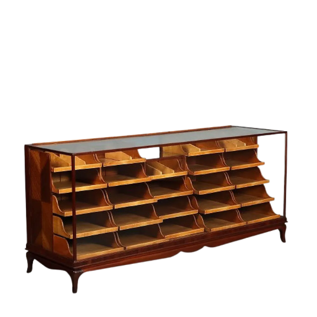 Cabinet with mahogany frame and glass top, 20th century 12