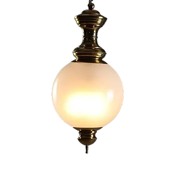 Lampada da soffitto, ottone e vetro, '900