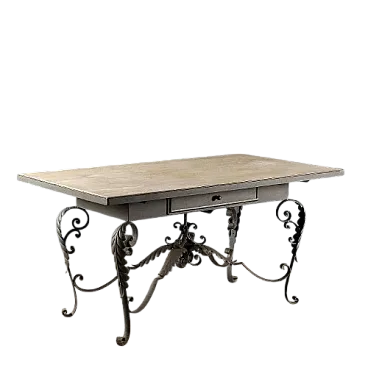 Tavolo in ferro con piano in marmo, '900