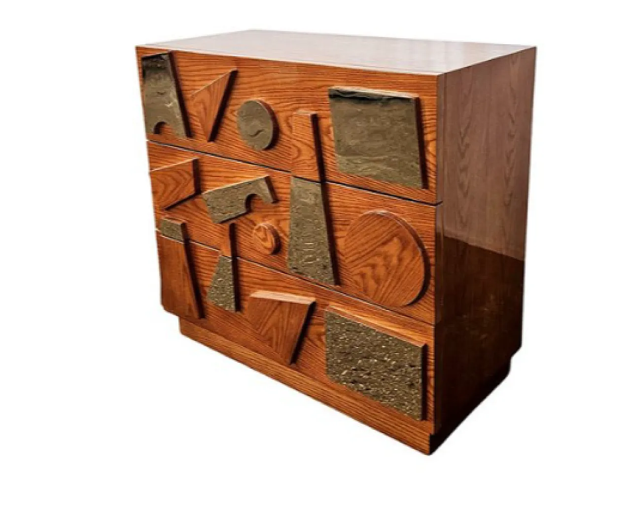 Cassettiera in legno e ottone realizzata a mano, '900 5