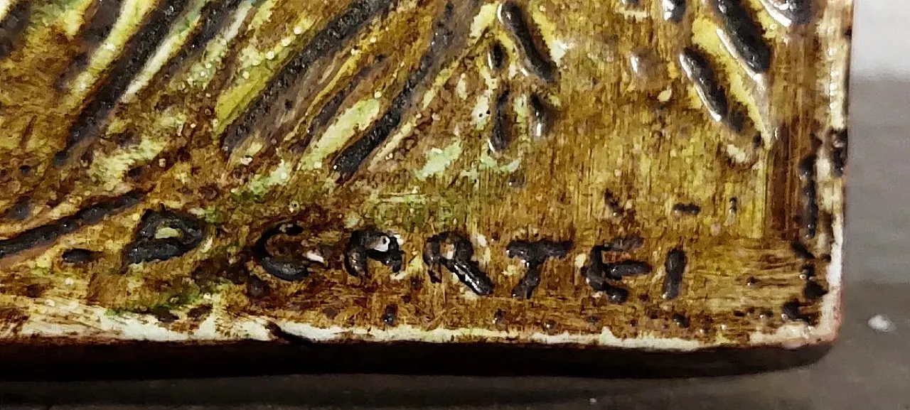 Enameled terracotta by Danilo Cartei depicting a lion, 20th century 6