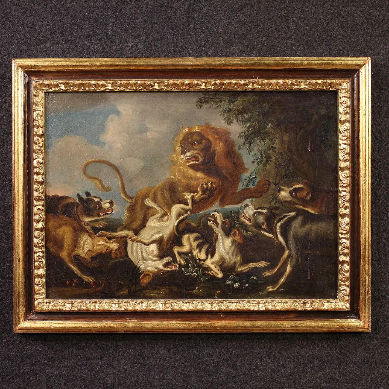 Pair of Flemish paintings, hunting scenes, 18th century, 3