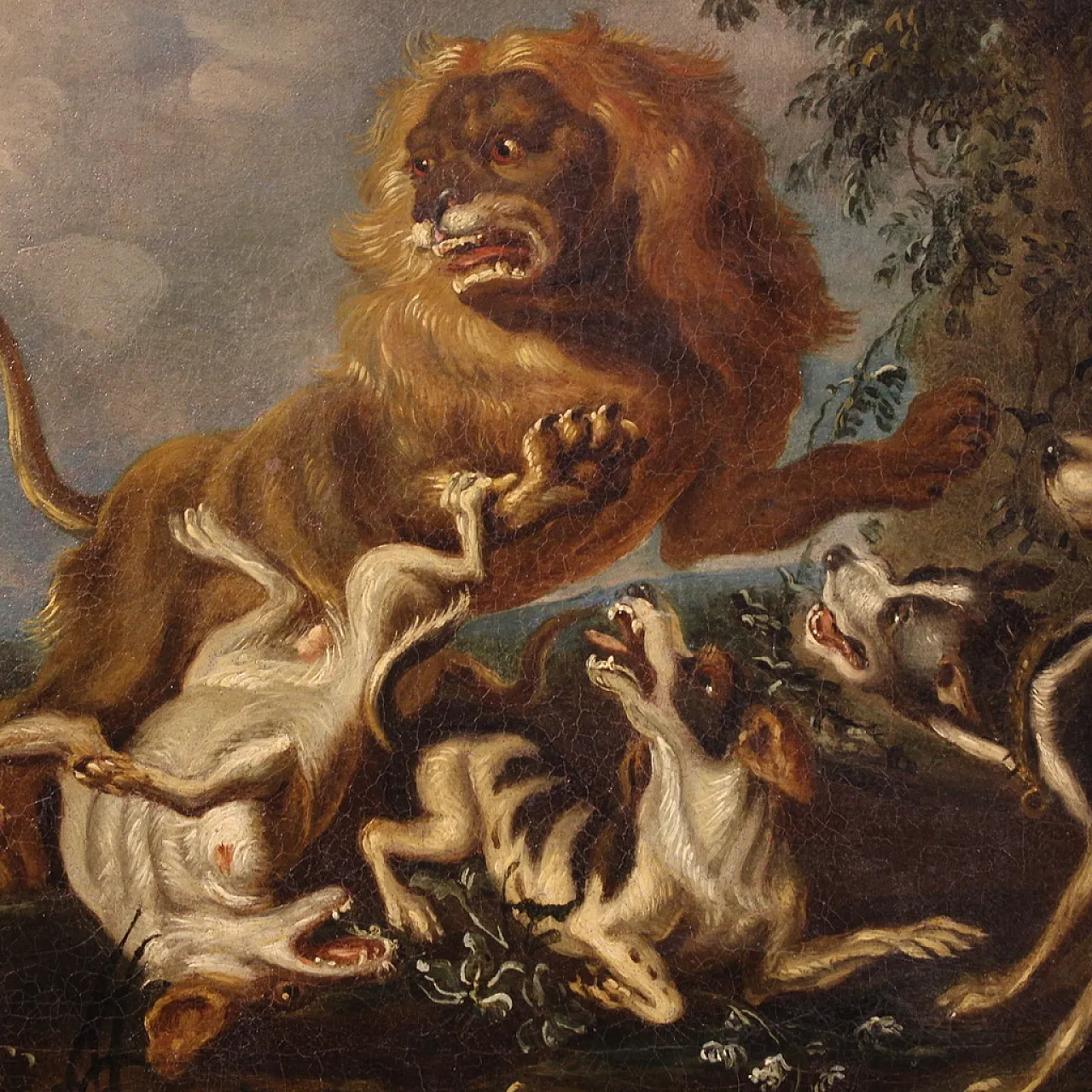 Pair of Flemish paintings, hunting scenes, 18th century, 6