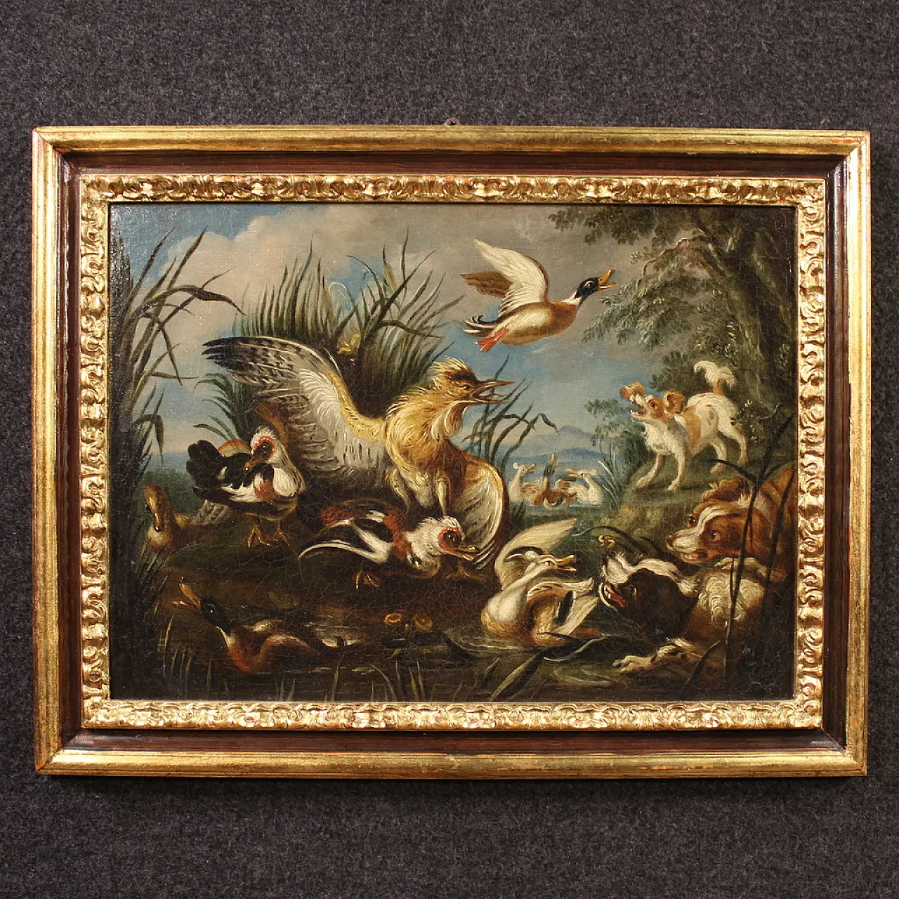 Pair of Flemish paintings, hunting scenes, 18th century, 8