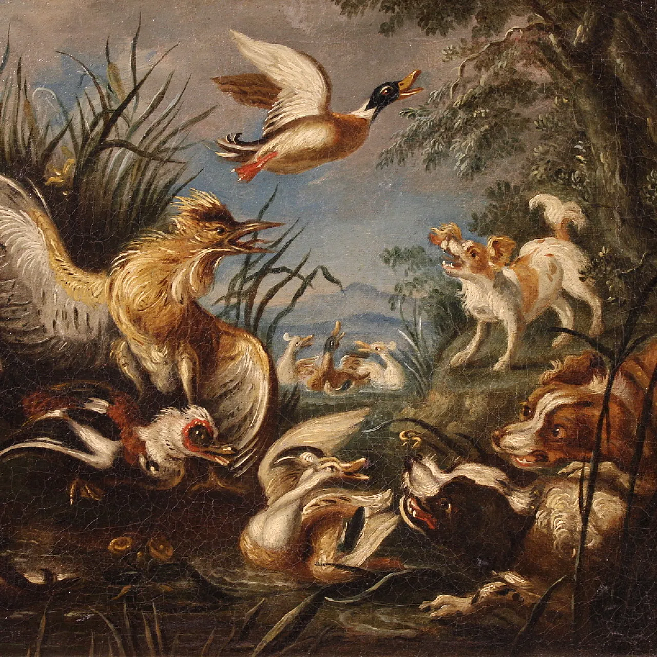 Pair of Flemish paintings, hunting scenes, 18th century, 10