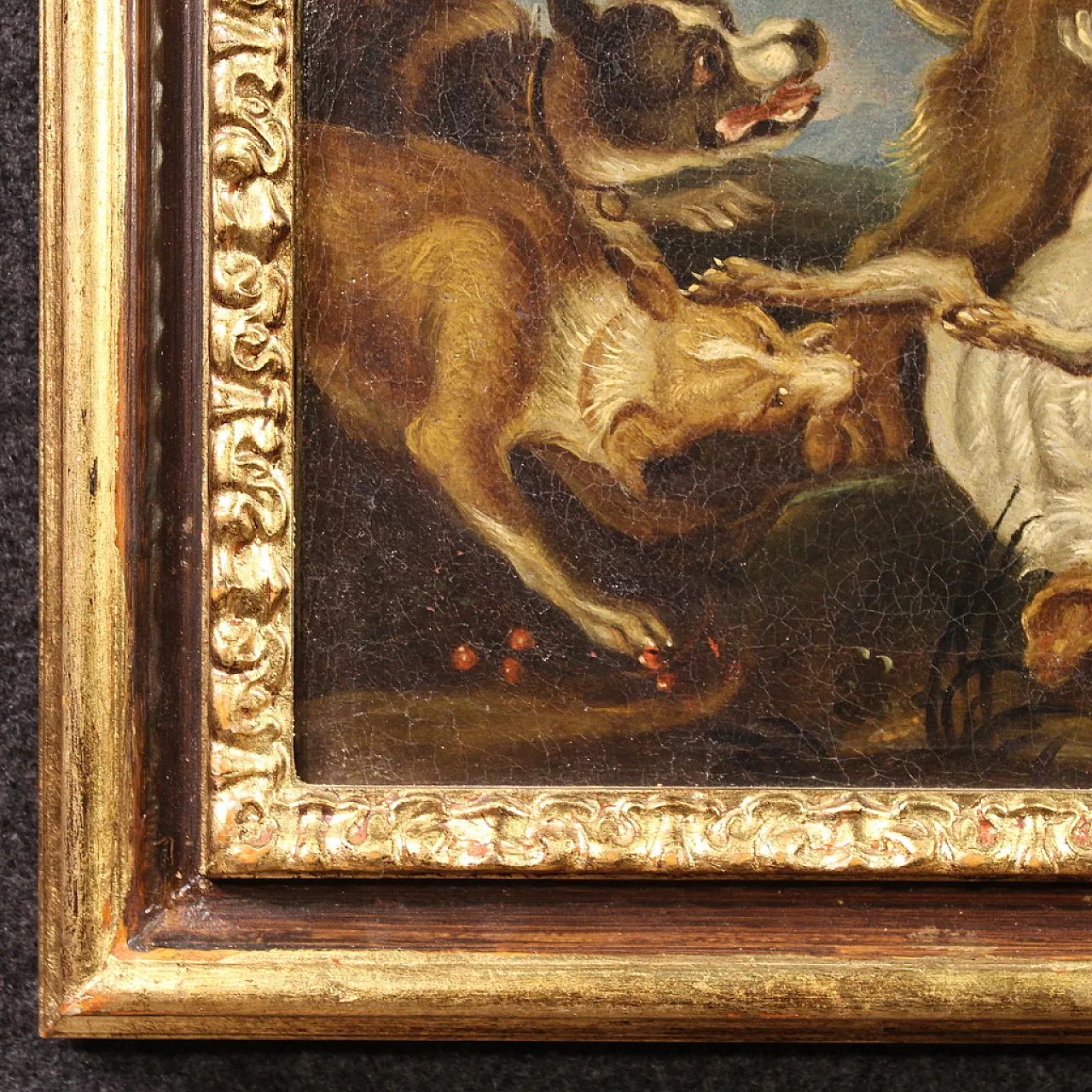 Pair of Flemish paintings, hunting scenes, 18th century, 12