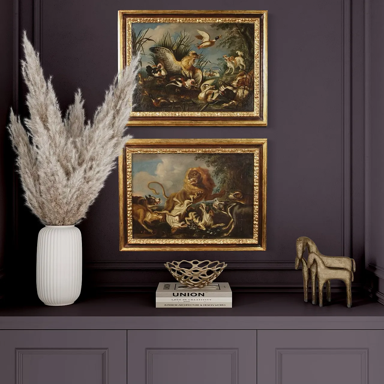 Pair of Flemish paintings, hunting scenes, 18th century, 14